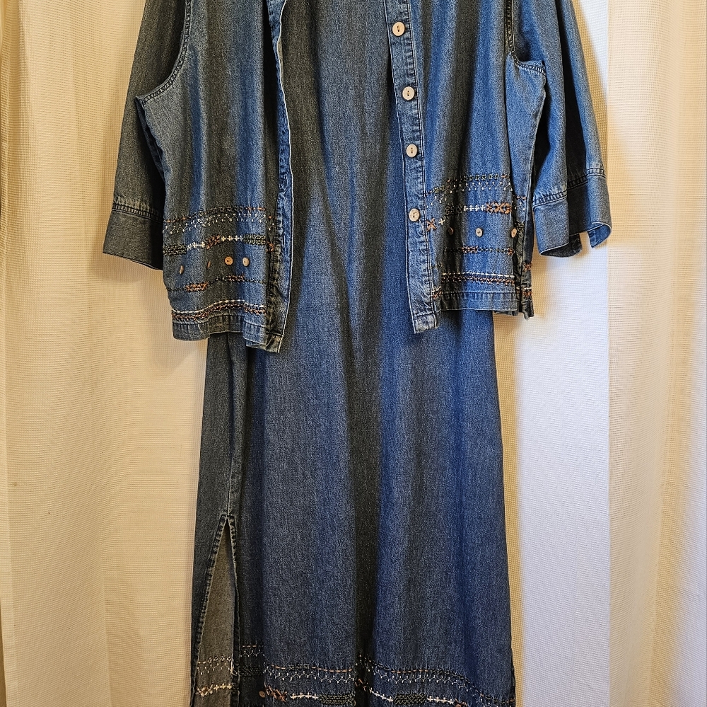 VTG Original TY Wear Womens Demin Sleeveless Dress w/ Button Jacket 20W A211
